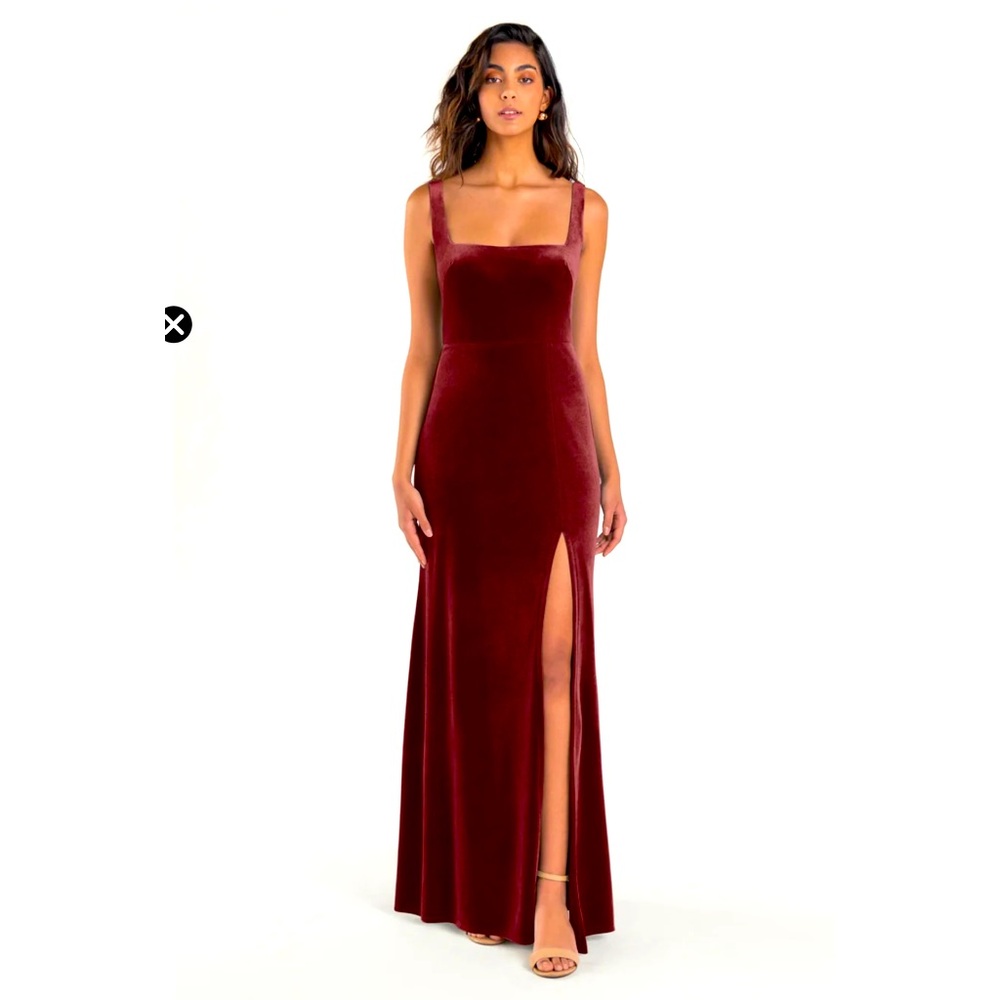 Jenny Yoo MaraVelvet Square Neck High Slit Maxi Dress size 8 Anthropologie